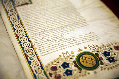 Detail of an illuminated manuscript preserved at the Biblioteca Malatestiana